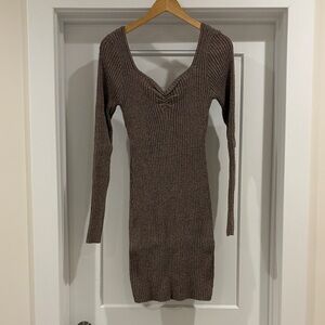 VICI Sweetheart Neckline Brown Sweater Dress